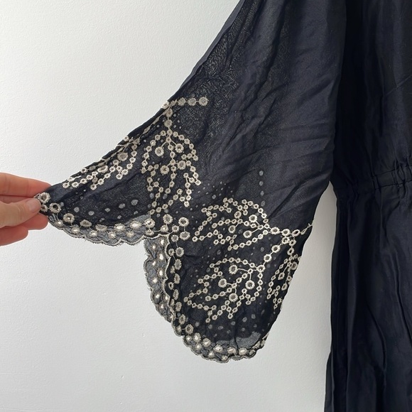 Seafolly swim beach coverup black elastic waist embroidery sleeves and trim sz M - Picture 3 of 13
